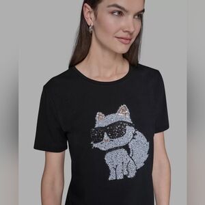 KARL LAGERFELD PARIS Women's Sequin Choupette Crewneck T-Shirt